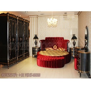 Ensemble de meubles de chambre à coucher ronds en bois sculpté, luxueux, nouveau Style moderne - Product Image 1