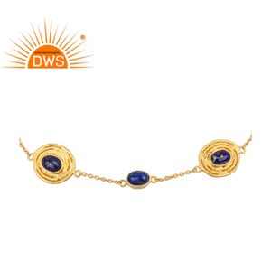 Pulsera de piedras preciosas lapislázuli Natural, joyería de diseño de plata 925 chapada en oro indio, venta al por mayor - Product Image 1