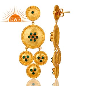 Boucles d'oreilles en pierres précieuses, vert Onyx, plaqué or 18 carats, vente en gros, Design disque, Chandelier, bijoux - Product Image 2