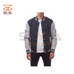 Chaqueta universitaria de béisbol con mangas de cuero para hombre - Product Image 4