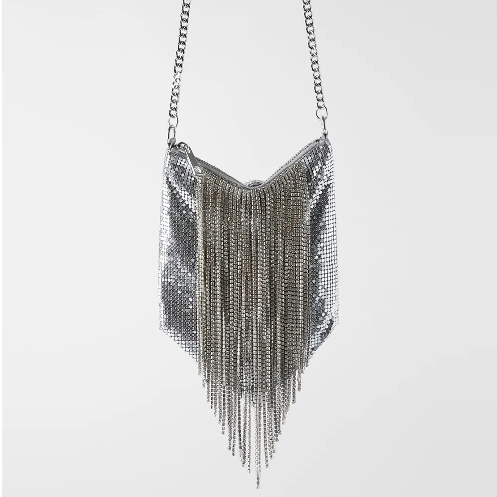 Модная женская Серебристая Сетчатая Сумка через плечо с бахромой и бисером, женская вечерняя сумочка, кошелек