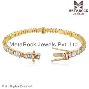 Prong Set Natural <b>Baguette</b> Diamond Solid 14k Yellow Gold Handmade Designer Bangle <b>Bracelet</b> Jewelry Wholesale - Product Image 3