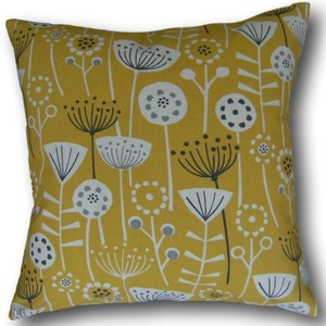 Funda de Cojín Cuadrada Moderna con Estampado de Plantas en Amarillo Mostaza y Blanco, Diseño Impreso Lavable para Decoración del Hogar - Product Image 1