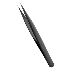 Pinzas Profesionales de Acero Inoxidable Antimagnéticas y Antiestáticas para Pestañas, Recubrimiento de Color Negro Plasma, Curvadas - Product Image 1