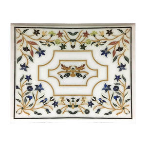 Plateau de travail en marbre italien avec incrustation de pierre naturelle, plaque de salle à manger - Product Image 1