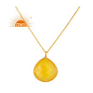 Collar de piedras preciosas de Calcedonia amarilla para mujer, collar con colgante de cadena chapado en oro y plata, proveedor de joyería, Colección delicada - Product Image 1