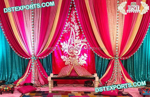Bright & Beautiful Backdrops for Mehandi Stage Embroidered Sangeet Backdrop <b>Curtains</b> Sangeet Stage Paisley & <b>Peacock</b> Backdrops - Product Image 5