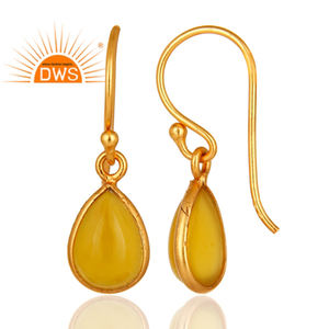 Yellow Moonstone Gold Plated <b>Sterling</b> <b>Silver</b> Bezel Set Gemstone <b>Drop</b> <b>Earring</b> Supplier Classic Collection - Product Image 3