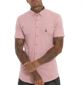चेक डिजाइन डबल परत फैशन पुरुषों गुलाबी टी शर्ट सादे