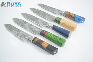 Juego de Cuchillos de Cocina de Acero Damasco Japonés Hechos a Mano, 8 Pulgadas, con Funda de Acero Inoxidable, 5 Piezas, Caja de Cartón, Ruya Surgical - Product Image 3