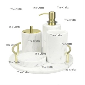 Marble White Color Bathroom Set Four Pieces Liquid Soap Dispenser <b>Brushes</b> Holder Vanity Tray <b>Bath</b> Set In Bulk - Product Image 6