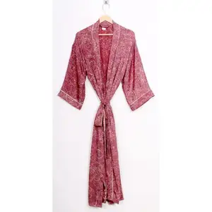 Women's Kimono Robe Dressing Gown Vintage style Floral Design Gift For Her Summer Holidays Recycled Silk Kimono