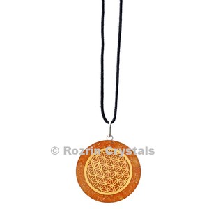 Rozrin Crystals Circle <b>Orgonite</b> Gemstone Pendant with Feng Shui Design Environmentally Friendly Carved Engraved - Product Image 1