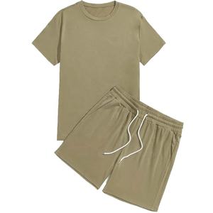 Top con estampado de letras y cintura con cordón para hombre, conjunto corto de camiseta de verano, ropa deportiva de 2 piezas, ropa de calle con logotipo personalizado, venta al por mayor - Product Image 1