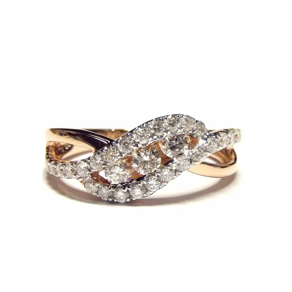 Streamline แหวนทองโรสโกลด์ของเด็กผู้หญิง,แหวนหมั้นคลัสเตอร์มาร์คีชทรงกลมเพชรแท้ดีไซน์ทันสมัย