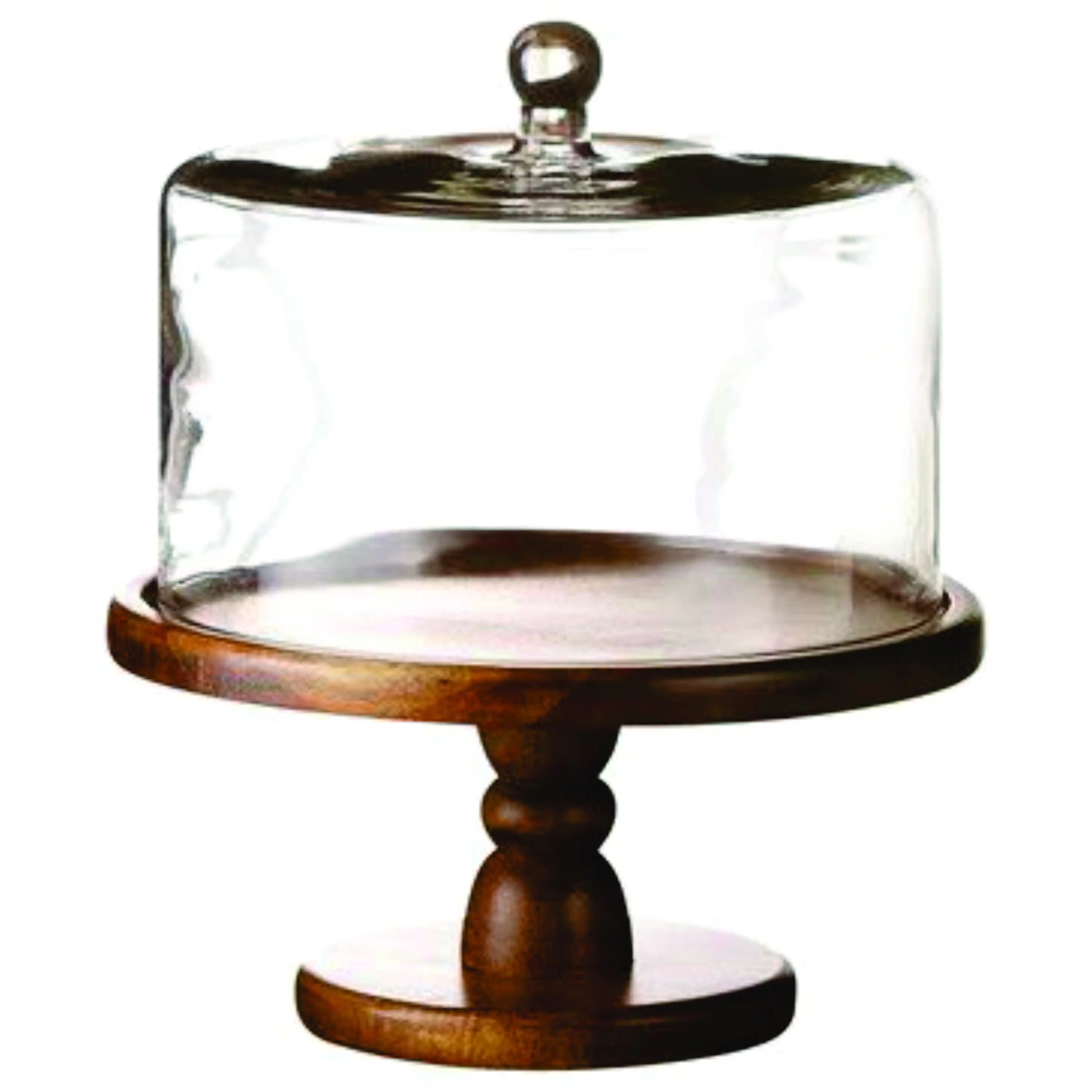 Alzata per torta in legno di nuovo arrivo con cupola in vetro realizzata a mano in stile rustico per ristoranti di esposizione di hotel realizzata a mano in India stand