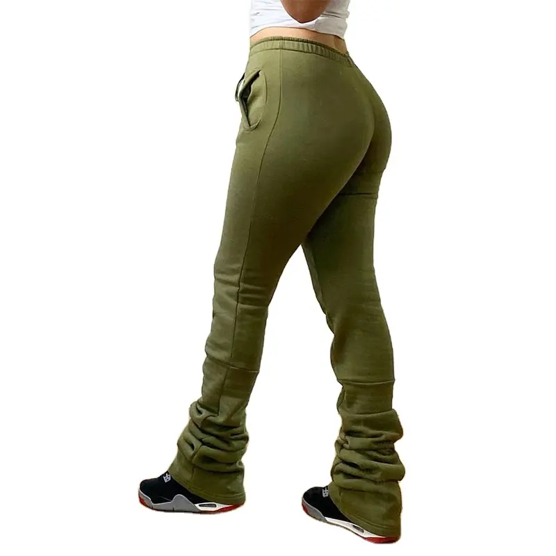 High Quality Factory Price Women's New Fashion Gray Color Casual Wear Drawstring Stacked Pants Sweatpants