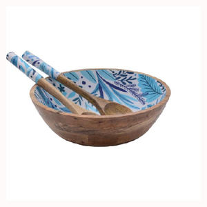 Vaisselle, grand plat de service pour aliments, ustensiles de cuisine, saladier avec cuillère, bois naturel fait à la main, impression d'autocollants, bol de service - Product Image 1