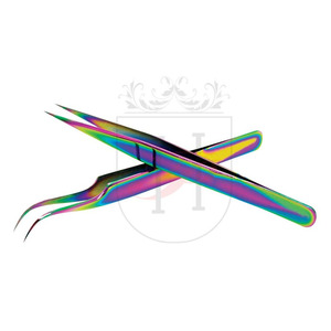 Extensiones de pestañas de acero inoxidable, pinzas de Color arcoíris, Etiqueta Privada, resistentes, par de pinzas - Product Image 1