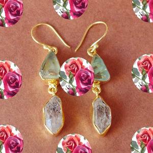 Pendiente colgante de forma rugosa de cuarzo rosa Natural, pendiente recién llegado, joyería para regalo de cumpleaños, joyería hecha a mano para ella - Product Image 2