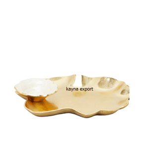 Ensemble de bols à chips et à sauce en céramique, design moderne fait main, finition dorée, vaisselle idéale pour offrir, prix abordables, bol en métal - Product Image 1