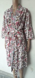 ผ้าฝ้ายบล็อกมือขนาดบวกชุดกิโมโนเสื้อคลุมสําหรับสตรีนอนกลางคืนสวมใส่ฝาชายหาดวินเทจผลิตภัณฑ์ทําด้วยมือ - Product Image 5