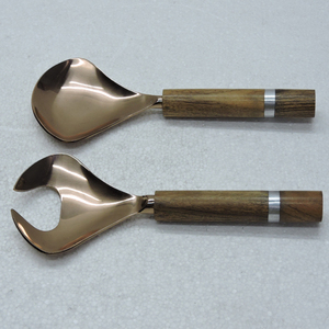 Manche en résine de bois et acier inoxydable avec serveur de salade plaqué cuivre couverts de cuisine accessoires de cuisine - Product Image 3