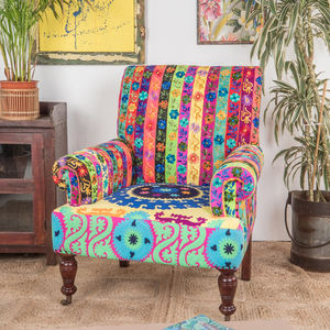 Suzani-sillón de madera tapizado con tela bordada, Moderno - Product Image 1