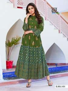 Vestido de algodón con estampado Floral de Anarkali Kurti, traje tradicional hecho a mano de diseñador indio, regalo de San Valentín, gris - Product Image 3