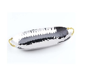 Plateau rectangulaire en métal argenté en acier inoxydable, vente en gros, décoration de mariage de luxe, service de fruits en argent, restaurant - Product Image 1