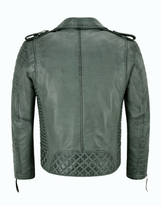 Chaqueta de motorista Unisex, chaqueta de cuero de vaca con cremallera y cuerpo de piel, disponible en todos los colores, color verde marino - Product Image 3