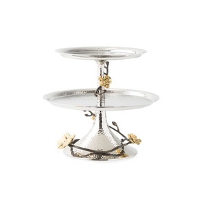 Lá Thiết Kế 2 <span class=keywords><strong>Tier</strong></span> Brass Và Bánh Thép Đứng Xu Hướng Thiết Kế Hình Vuông Màu Bạc Bánh Sinh Nhật Đứng - Product Image 2