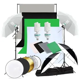Accessoires de studio photo E-reise Ensemble de studio photo Kit d'éclairage parapluie boîte à lumière LED Support de fond Support de fond Toile de fond 4 couleurs