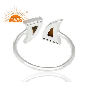 Anillo de piedras preciosas de ojo de tigre de circonia cúbica, proveedor de joyería, plata fina 925, sortija apilable - Product Image 3