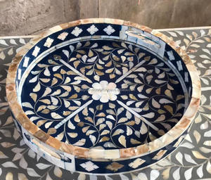 Plateau indien en bois, 1 pièce, pour cadeau du Ramadan Eid, Design moderne Unique, décoration de maison, plateau à incrustation en perles, fabrication - Product Image 5