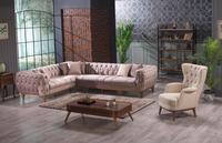 Ensemble de canapés Chesterfield en tissu moderne Yavuz, structure en bois massif, taille personnalisable, couleurs au choix, entrée, hôtel, salon, origine TR