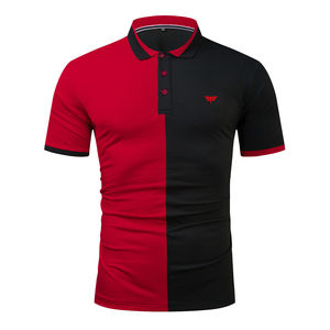 Polo de manga corta para hombre, Camisa de algodón de retales con logotipo personalizado bordado, color bloque - Product Image 1