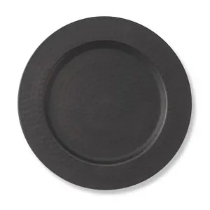 Placa carregadora antiga de metal para uso doméstico, em forma arredondada, preta, para servir frutas, utensílios de mesa decorativos de hotel