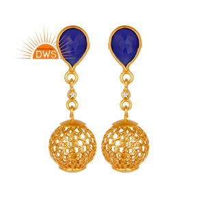 Pendientes de Topacio Blanco y Calcedonia, Chapados en Oro de 18k, Plata, Diseño Colgante, Proveedor de Joyería - Product Image 1