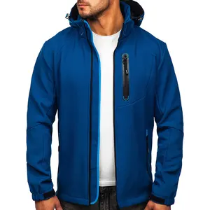 2021 Herren Soft shell Jacke Marineblau Mit abnehmbarer und verstellbarer Kapuze mit 2D-Regelung