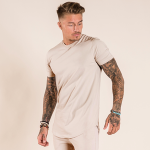 New Premium Custom Curved Hem <b>Shirt</b> Scoop Neck <b>Shirt</b> Scallop Hem Extra <b>Long</b> <b>Line</b> Slim Fit Cotton Spandex <b>T</b>-<b>shirt</b> - Product Image 2