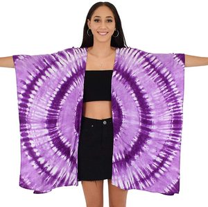 Kimono de plage pour femmes personnalisé cardigan chemise 100% coton tie-dye violet naturel tour de taille tissé méthode de tissage - Product Image 3