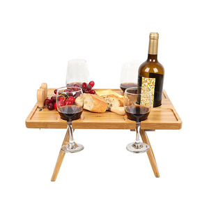 23CM height rectangular bamboo portable wine picnic table outdoor with stainless steel knives set