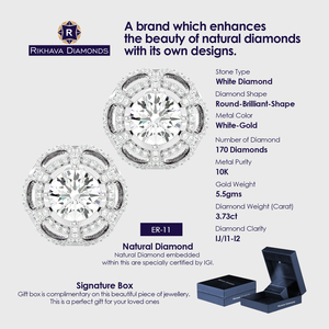 Pendientes de diamantes clásicos de oro blanco de 10 quilates hechos a mano diseñados por el fabricante Estilo de belleza pura - Product Image 4