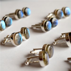 Boutons de manchette en labradorite bleue, pierres précieuses naturelles, accessoires pour hommes, boutons de manchette en pierre, métal durable, fournisseur en gros - Product Image 5
