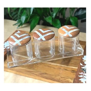 Plateau de service en bois brun fait à la main avec incrustation de nacre, taille personnalisable, certifié EPCH - Product Image 1