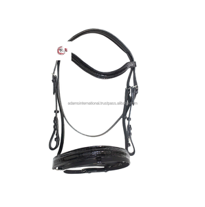 Delfina French Crank Cavesson Noseband Jeu de brides de dressage en cuir noir avec rembourrage souple pour l'équitation équestre - Product Image 1