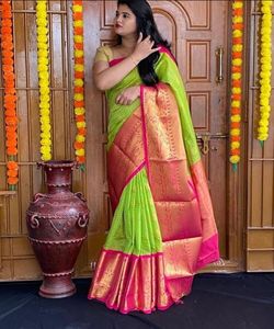 Banarasi soie Jacquard Saree avec chemisier femmes portent des dames fête Festival tenue quotidienne doux coton soie Sari en gros bas prix ethnique - Product Image 1