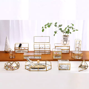 Boîte de rangement en verre et laiton, couleur or, pour bijoux, organisateur - Product Image 2