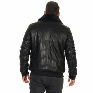 Chaqueta de motorista Unisex de cuero de oveja con cremallera, color negro - Product Image 3